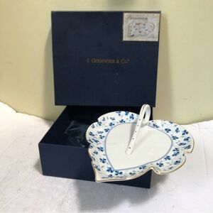 I. Godinger &Co NEW Blue Belle 8” Leaf Tray Candy Nut Trinket Heart Dish Vintage